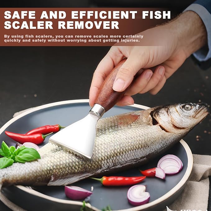 2 Pack Fish Scale Remover, 304 Stainless Steel Fish Scaler Scraping Tool, Serrated Fish Cleaning Tools,Sharp Fish Descaler Tool for Restaurant Chef and Home Cooking Seafood Tools
