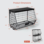 Goozii Black Kitchen Wall Hanging Storage Basket Set of 2, Rustic Stackable Kitchen Counter Fruit Organizer, Wire Baskets Container for Veggie, Garlic, Produce, Onion and Potato (Black Shelf)