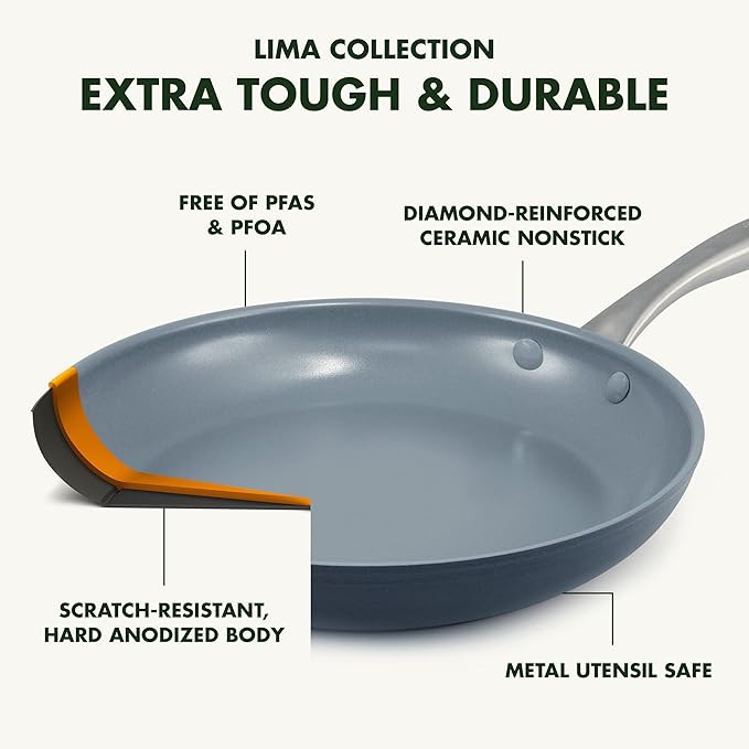 GreenPan Lima 5.2QT Nonstick Stock Pot with Glass Lid, Nontoxic PFAS-Free Ceramic Casserole, Hard Anodized Cookware, Oven & Broiler Safe, Stainless Steel Handles, Gray