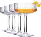 Khen Vintage Art Deco Shatterproof Coupe Martini, Champagne & Cocktail Glasses | Set of 4 | Acrylic Ribbed Glasses 8 oz Ripple Glassware Classic Cocktail Glassware Indoor & Outdoor, European Design