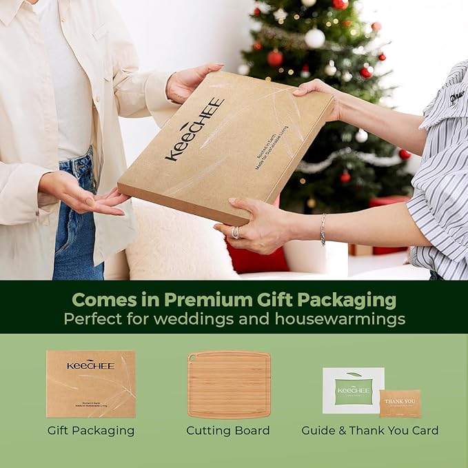 Keechee Dishwasher Safe Bamboo Cutting Board, Lightweight & Durable Wood Cutting Board, Reversible with Juice Groove, Easy to Store & Clean, Ideal Kitchen Gift for Home Cooks