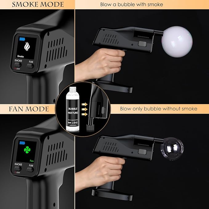 Cocktail Bubble Smoke Gun, One Key Operation, Handheld, with 1.4 Inch Color Screen, for Bartenders, Bar, Party, Wine, Drinks, Coffee