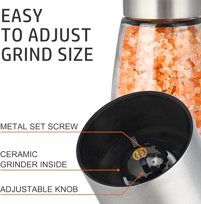 Gulex® Pepper Grinder Pepper Mill, Salt Grinder Refillable,(Single Package) Adjustable Coarseness Black Pepper Grinder, Stainless Steel Sea Salt Shaker with Ceramic Rotor (1 pack) (1 Pack Model 2)