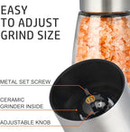 Gulex® Pepper Grinder Pepper Mill, Salt Grinder Refillable,(Single Package) Adjustable Coarseness Black Pepper Grinder, Stainless Steel Sea Salt Shaker with Ceramic Rotor (1 pack) (1 Pack Model 2)