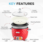 Courant Rice Cooker 10-Cup (Cooked) Steaming basket One-Touch Operation, Automatic Keep Warm Function, red