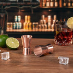 Briout Jigger for Bartending, 2 Pcs Double Cocktail Jigger Japanese Premium 304 Food Grade Stainless Steel Jigger 1 OZ 1/2 OZ, Flat Edge Rose Gold