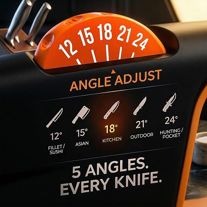 5 Precision Adjust Knife Sharpener- 3-Stage Premium Kitchen Knife Sharpener to Repair, Restore & Polish Blades by Sharp Pebble