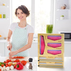 6 in 1 Bag Organizer and Wrap Dispenser with Magnetic Lid - Plastic Wrap Dispenser with Cutter for Kitchen Drawer, Storage for Gallon, Quart, Sandwich, Snack Bags, and Foil Beige