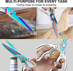 CGBE Kitchen Scissors, Multi-Purpose Kitchen Shears, Heavy Duty Dishwasher Safe Food Scissors for Chicken, Poultry, Fish, Meat & Herbs with Non-Slip Grips - Sliver Colorful