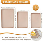 Baking Sheet Pan Set of 3, Nonstick Carbon Steel Cookie Sheets with Texture, Commercial Half/Quarter/Jelly Roll Pans Replacement Toaster Oven Tray, Heavy Duty & Easy Clean, Rose Gold