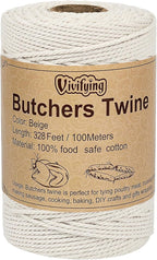 Vivifying Butchers Twine, 328 Feet 2mm Food Safe Cotton Bakers String for Tying Meat, Making Sausage, Trussing Turkey, Roasting, Cooking and Packing(Beige)