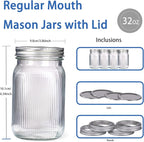 WELLIFE Clear Stripe Mason Jars 32oz-2Pcs