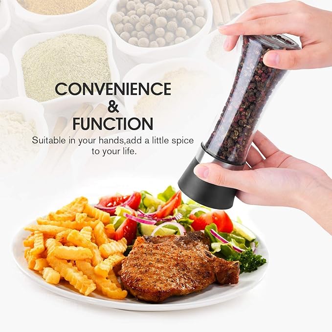 Hotder Premium Pepper and Salt Grinder Set of 2-Refillable Coarseness Adjustable Pepper Mill Shaker with Glass Body for Home,Kitchen(Two Pack)