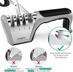 Longzon 5-in-1 Knife Sharpener 4 Stage with Cut-Resistant Glove, Quickly Sharpens & Restores Dull Blades, Easy & Safe for Home Kitchen Use, Fits Most Knives and Scissors, Black+Silver