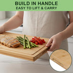 Bamboo Cutting Board for Kitchen, Thickened Chopping Board with Juice Groove & Handles, Large Double Sided Butcher Block for Meat, Vegetables & Charcuterie Serving, 17x12x1 Inch