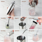 23-Piece Bartender Kit, Cocktail Shaker Set with Stand | Bar Set Drink Mixer Set with All Essential Bar Tools: Martini Shaker,Bar Mixer Spoon, Jigger, Strainer, Muddler, Pourers, for Home, Bar, Party