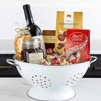 Reston Lloyd Calypso Basics Extra Large Enameled Colander with Solid Base, Strainer Basket with Handles, for Pasta, Berries, Vegetables, Fruit, Red, 7 Quart (224oz/ 6.6 L)