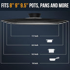Universal Lid for Pots, Pans and Skillets - Walfos Tempered Glass Pan Lid with Heat Resistant Silicone Rim, Multi-Sizes BPA Free Pot Lids Fits 8", 9" and 9.5" Diameter Cookware, Dishwasher-Safe, Black