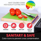 Ginsu Bamboo Wood Cutting Board Set with 6 Color-Coded Mats and Food Icons for Easy Meal Prep and Cleanup