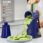 Zulay Kitchen Rotary Cheese Grater 5 Blade Cheese Shredder - Manual Hand Crank Cheese Grater With Reinforced Suction & 5 Interchangeable Drums - Easy to Use, Vegetable Chopper Round Mandoline Slicer