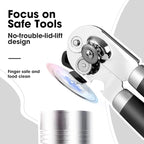 Beneno Heavy Duty Hand Can Opener Manual with Magnet, Durable Sharp Carbon Steel Blade Smooth Cutting, Big Effort-Saving Knob & Soft Grip Handle, Multifunctional Kitchen Tool with Bottle Opener, Black