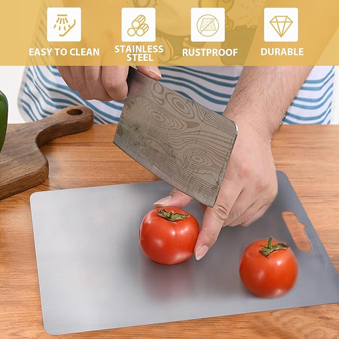 Titanium Cutting Board, Set of 3 Titanium Cutting Boards for Kitchen, Double Sided Titanium Cutting Mat, Non Stick Stainless Steel Cutting Board for Meat, Bread, Vegetable, Fruit