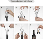 Beneno Wine Opener with Silicone Leak Proof Wine Vacuum Stopper, Zinc Alloy Premium Wing Corkscrew with Multifunctional Bottles Opener, Matte Black
