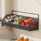 Hanging Wire Fruit Basket with Adhesive Hooks, Hanging fruit baskets for Kitchen counter, Wall basket for Home Bathroom Pantry, Space Saving Hanging Baskets for Organizing Wall Mount Storage