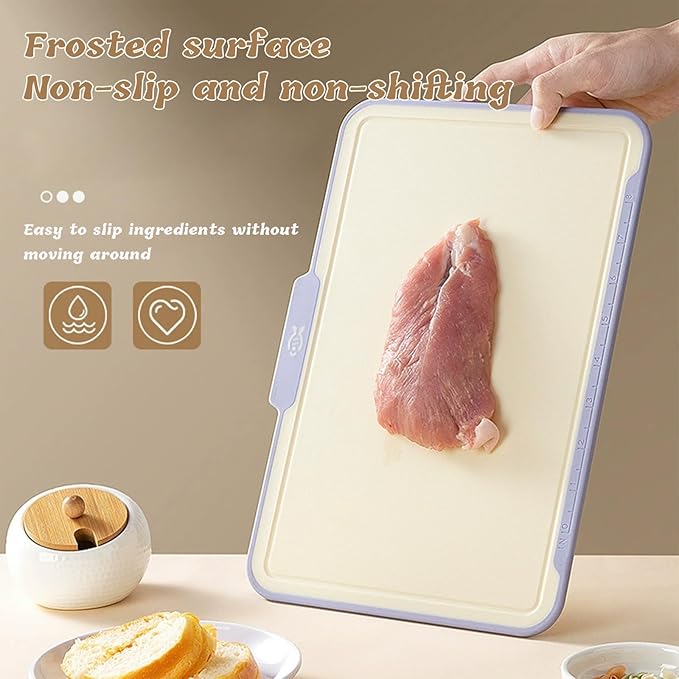 Cutting Boards for Kitchen, Plastic Cutting Board Set of 3,Colorful Chopping Boards With Storage Stand,Food Icon,Non-Slip, Meat Cutting Board For Kitchen,Dishwasher Safe （13.3"X 9.8" X 2.3" ）