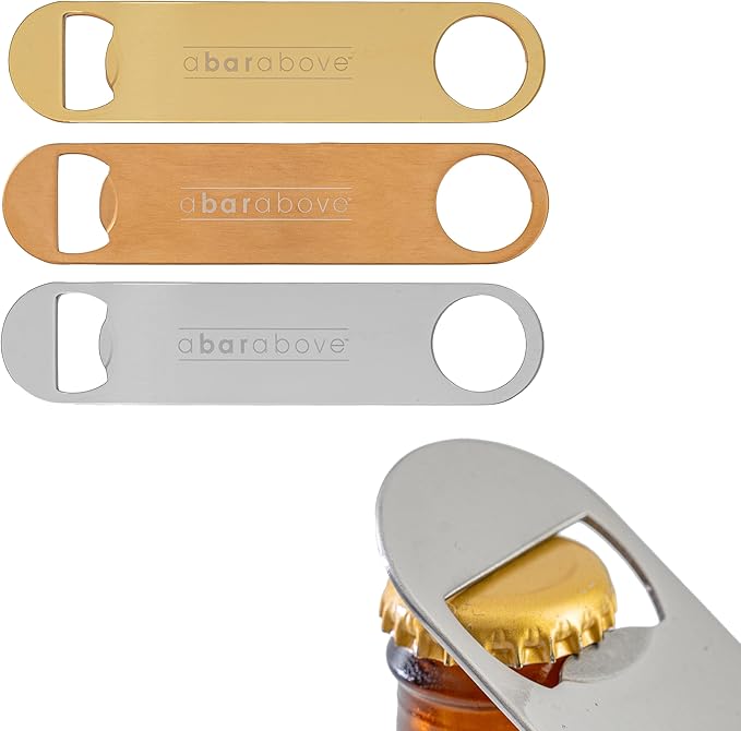A Bar Above Bottle Opener, Bartender Tool, Flat Bar Blade Opener, Heavy Stainless Steel Beer Cap Lifter With Thumb Hole, Dishwasher Safe Rust Resistant, Bartender Accessories, Multi-Color, Pack of 3