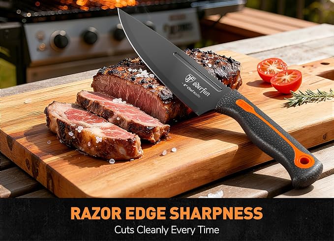 Knife Block Set -15 PCS Dishwasher Safe Kitchen Knife Set, High Carbon Stainless Steel, Razor-Sharp knives set with sharpener, Non-Slip Handles, Elegant Box for Her Him Women Men, Black,