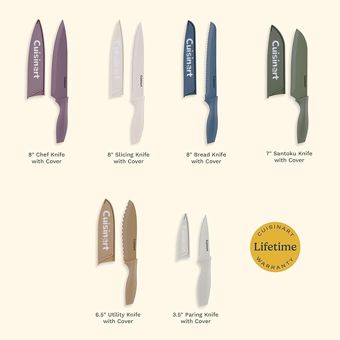 Cuisinart Advantage 12-Piece Kitchen Knife Set, Professional-Quality Nonstick Coated Stainless Steel Knives with Covers, Nonstick Color Coating for Easy Slicing, Ergonomic Handles, G1022-12M