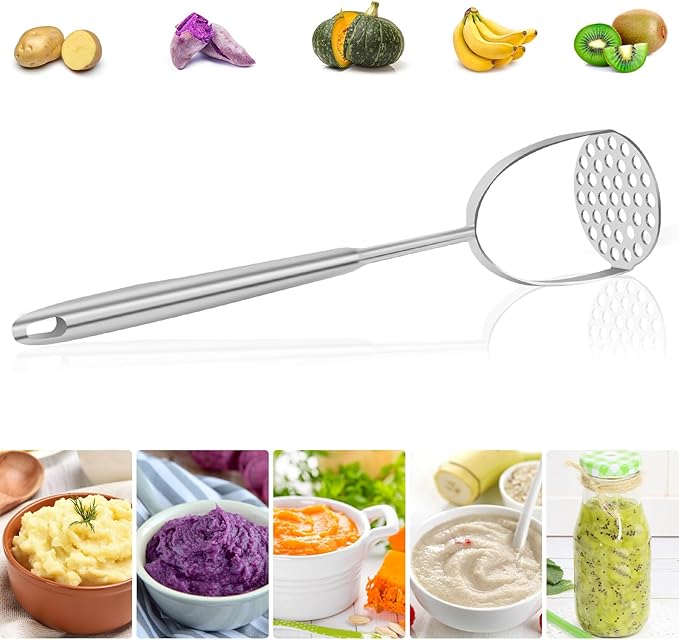 2Pcs Long Handle Large Potato Smasher with Peeler,Mashed Potato Masher,Stainless Steel Masher Kitchen Tool for Bean,Vegetable,Food,Fruit,Salad