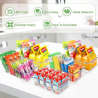 Snack Organizer for Pantry Shelf, 2 Pack Clear Plastic Pantry Storage Bins with 3 Dividers for Snacks, Spices, Chips Food Organizer, Stackable Pantry Organizers for Kitchen, Fridge, Cabinet