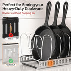 MUDEELA Pot Rack - Expandable Pots and Pans Organizer under Cabinet, Pot Lid Organizer Holder with 12 Adjustable Compartment, Kitchen Cabinet Organizer and Storage for Cutting Board, Skillets Pan