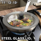 Universal Lid for Pots and Pans, Fits 11", 12" & 13" Diameter Cookware, Replacement Stainless Steel Skillets lids, Heat Resistant Frying Pan lid, Dishwasher Safe