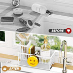 Sponge Holder for Kitchen Sink,Smiley Face Sink Caddy with Removable Brush Holder,Self-Draining Sponge Caddy for Sponge,Soap,Dish Brush,Scrubber,Kitchen Essentials and Gadgets-White