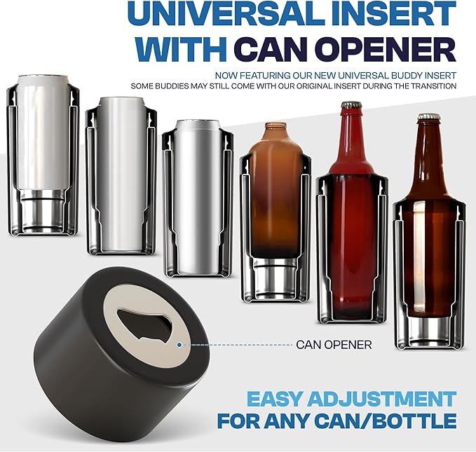 Frost Buddy Universal Buddy Can Cooler - Fits All - For Regular 12 & 16 oz or Slim-Size Bottles - Insulated Double -Walled Stainless Steel (All white)