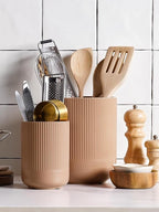 LE TAUCI Utensil Holder for Kitchen Counter, 7.3"+5.4" Fluted Ceramic Utensil Crock Organizer for Countertop, Heavy Large Holder for Spatulas, Spoons, Set of 2, Dusty Coral