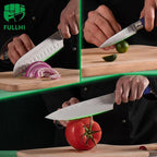 FULLHI Knife Set with Magnetic Knife Block Holder,15pcs Japanese Knives Set, German Stainless Steel chef Knife Set