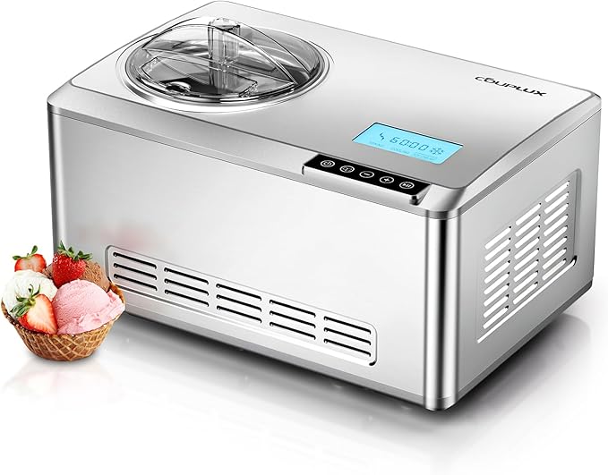 COUPLUX Ice Cream Maker, Fastest Freezing 2.1QT Ice Cream Machine with Built-in Compressor Easy Operate & Clean Automatic Ice Cream Maker Machine All Stainless Steel, LCD Display