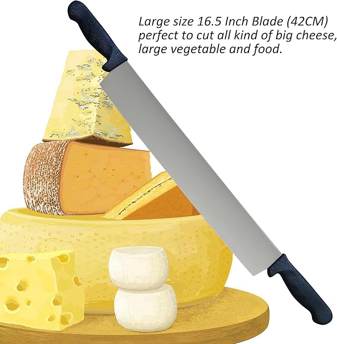Cheese Knife 16.5 Inch - MATTSTONE HILL Large Cheese Knife With Double Handles, Cheese Cutter, Polypropylene Handle, Black