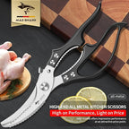 MAD SHARK Professional Heavy Duty Poultry Shears - Kitchen Shears for Spatchcocking Chicken and Meat Cutting, Multi-Purpose Kitchen Scissors for Food, Spring-loaded (Black)