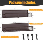 Magnetic Spice Rack for Refrigerator, 2 Pack 100% Metal Strong Magnet Shelf, Space Saving Spice Organizer W/ Hooks, Movable Magnetic Fridge Shelf, Kitchen Home Laundry Room Storage Organization, Brown