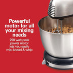 Hamilton Beach Classic Stand and Hand Mixer, 4 Quarts, 6 Speeds with QuickBurst, Bowl Rest, 290 Watts Peak Power, Black and Stainless