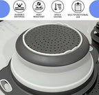Round Silicone White Colander Collapsible – Foldable White Kitchen Strainer Small Collapsible Colander with Plastic Handles for Draining Vegetable and Fruit Silicone Kitchen Strainer for Pasta
