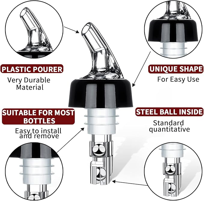 Automatic Measured Bottle Pourer - Quick Shot Spirit Measure Pourer Drinks Wine Cocktail Dispenser Home Bar Tools - 1oz/30ml (6 pack)