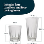 Libbey Monterrey Everyday Drinking Glasses Set of 8, Geometric Shape DOF and Glass Tumbler Set, All Purpose Kitchen Glassware Set for Water Cocktails