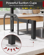 Sakugi Over The Sink Dish Drying Rack - Adjustable 2 Tier Large Capacity Stainless Steel Drainer with Cutlery & Utensil Holders, Kitchen Storage & Organization, 30"-33.9" L x 11" W x 21.5" H, Black