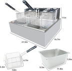 Commercial Deep Fryer with Baskets, 3400W 12.7QT/12L Thickened Stainless Steel Countertop Electric Oil Fryer, Large Capacity with Temperature Control